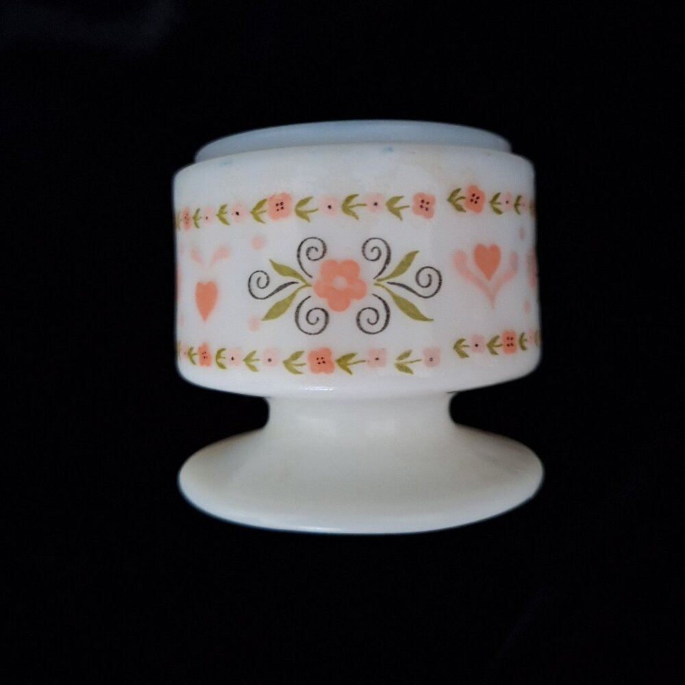 Avon Hearts and Flowers Milk Glass Jar - 1970s - white, pink & green - NO LID